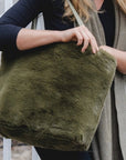 Khaki Faux Fur Large Tote Bag