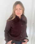 Dark Brown Faux Fur Collar Cardigan