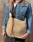 Cream & Tan Raffia Crossbody Bag with Tassel Detail