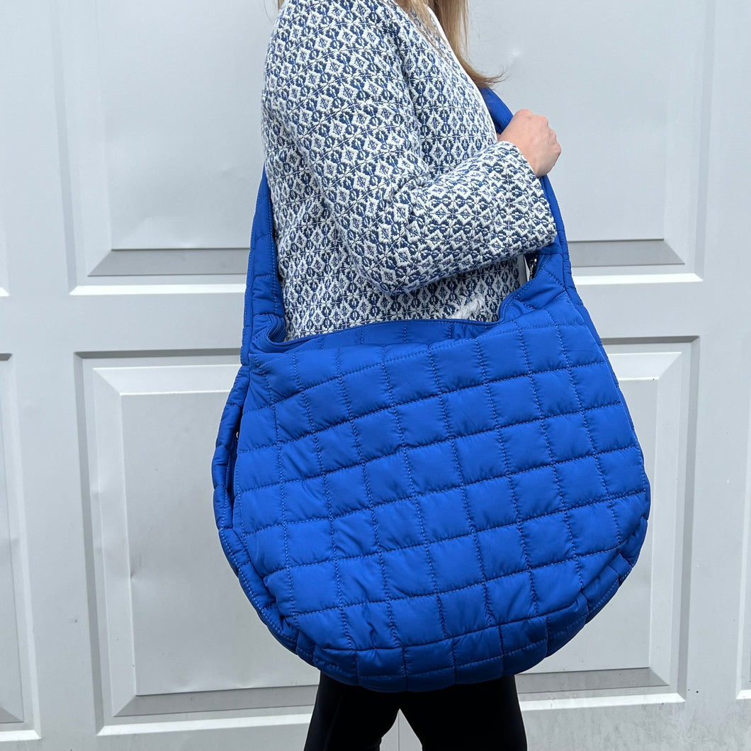 Cobalt Quilted Fabric Oversized Crossbody Bag