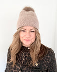 Taupe Knitted Pom Pom Hat