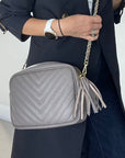 Dark Taupe Chevron Tassel Bag