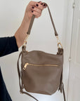 Dark Taupe Suede/ Leather Fringed Shoulder/ Crossbody Bag