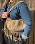 Stone Suede Fringed Crossbody Bag