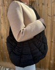 Black Quilted Fabric Croissant Crossbody Bag