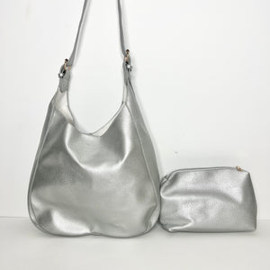 Silver PU Tote/ Cross Body Bag
