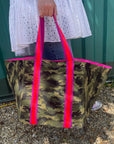 Camo Beach Bag/ Holdall with Bright Stripe Handles