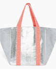 Silver Beach Bag/ Holdall with Neon Handles