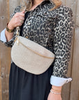 Taupe Raffia Large Crossbody / Waist Bag