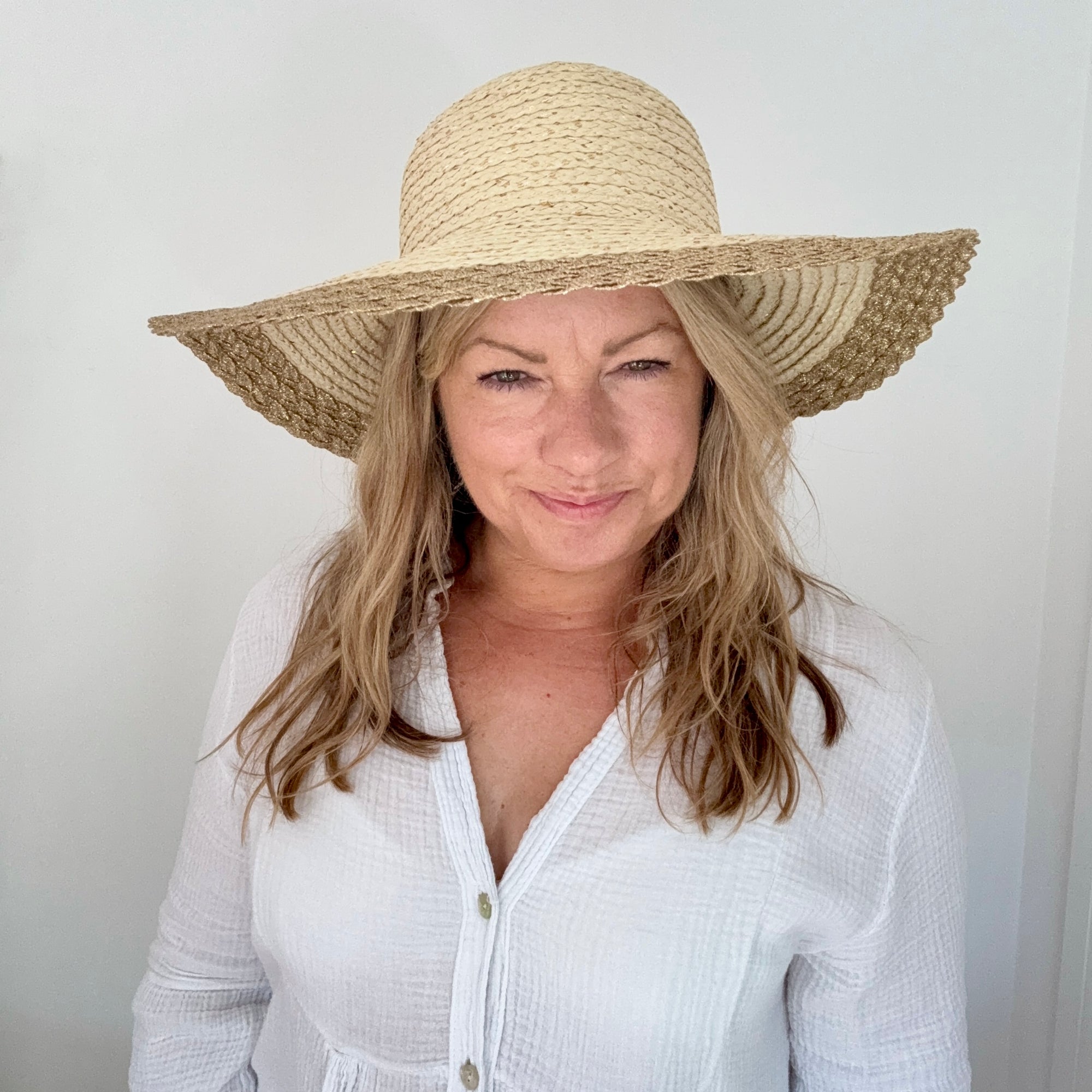 Cream & Gold Foldable Sun Hat