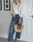 Tan & Straw Handheld/ Crossbody Bag