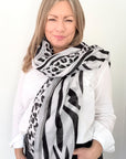 Black & Grey Leopard & Zebra Print Scarf