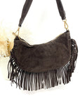 Dark Chocolate Suede Fringed Crossbody Bag