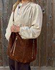 Brown Suede Zip Feature Large Shoulder/ Crossbody Bag