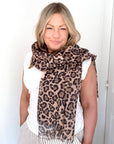 Beige & Tan Leopard Print Scarf