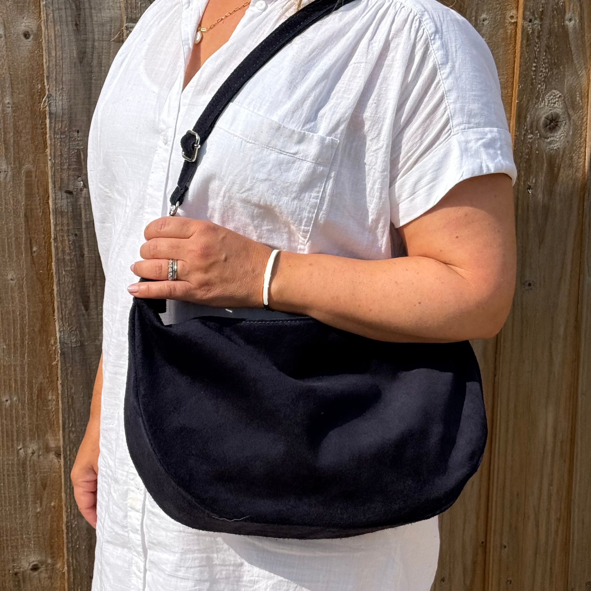 Preorder for dispatch w/c 6/10 - Navy Suede Large Crossbody Swing Bag