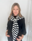 Black & White Stripe Knitted Long Triangle Scarf/ Necktie