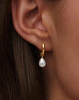 Gold Pearl Drop Hoop Huggies