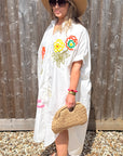 White Embroidered Flowers Beach Dress/ Kaftan