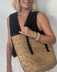 Straw & Black Handled Basket Bag