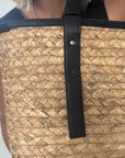 Straw & Black Handled Basket Bag