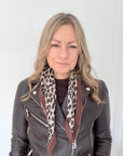 Taupe Mix Animal Print Square Cotton Scarf/ Necktie