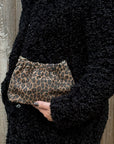 Leopard Suede Clutch/ Crossbody Bag