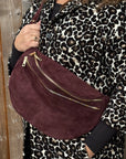 Burgundy Suede Large Deep Crossbody Bum Bag