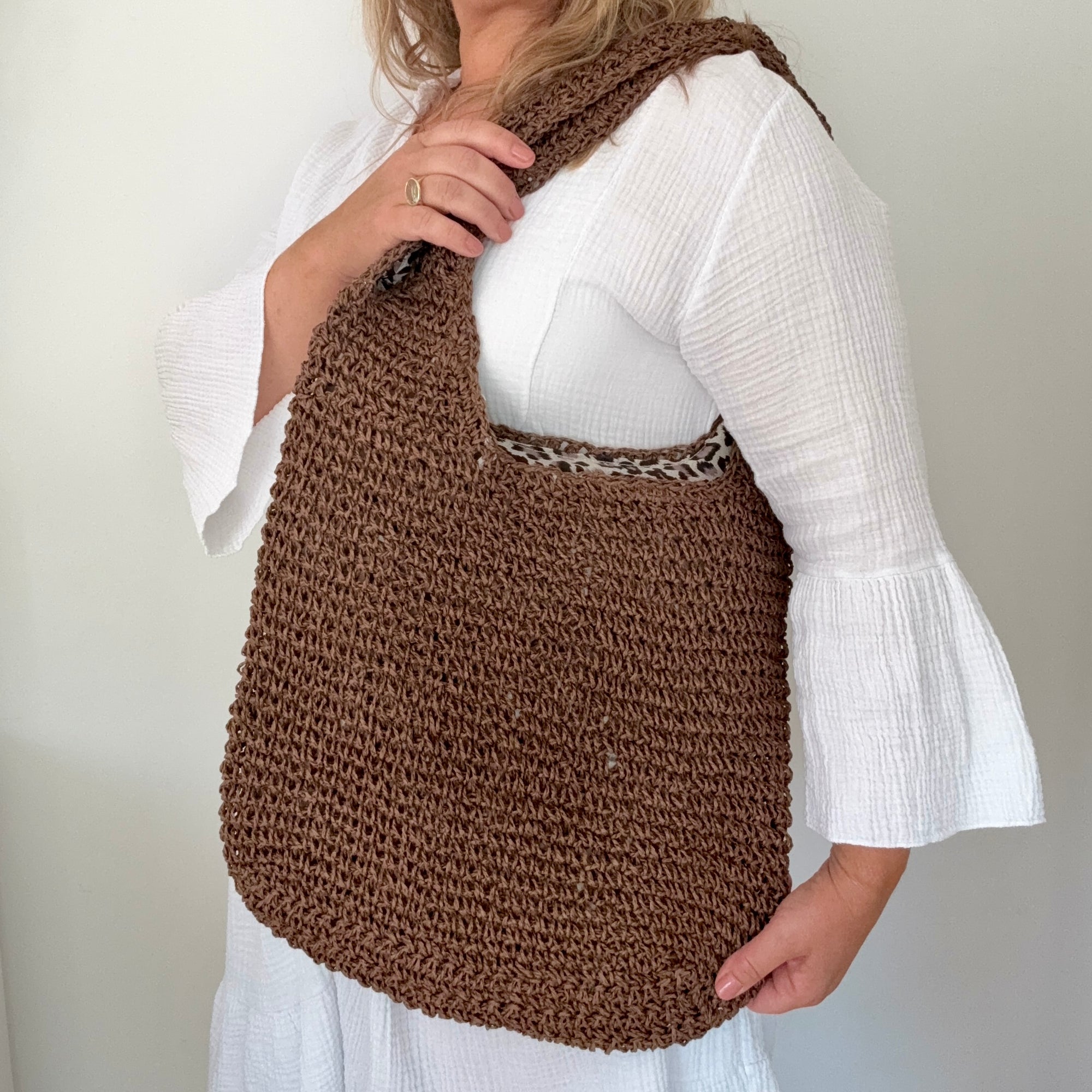 Brown Raffia Shoulder Bag