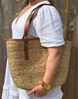Straw & Tan Handled Basket Bag