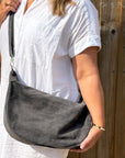 Charcoal Suede Large Crossbody Swing Bag
