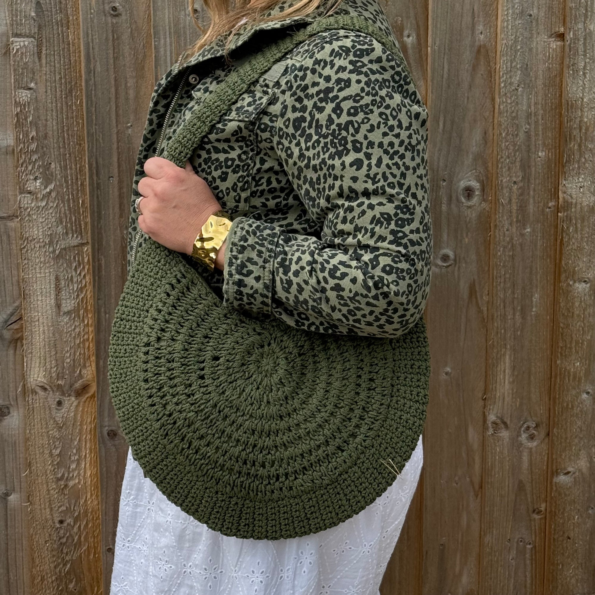 Khaki Round Knitted Tote Bag