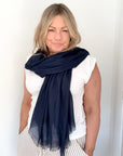 Navy Plain Lightweight Scarf
