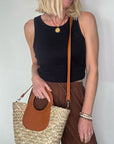 Tan & Straw Handheld/ Crossbody Bag