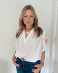 White Embroidered Sleeve Cotton Blouse