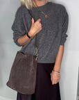Preorder for dispatch w/c 13/10 - Dark Brown Suede Bucket Bag