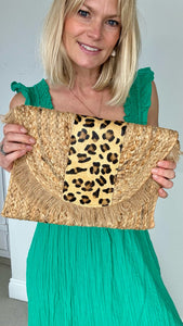 Leopard Stripe Jute Clutch Bag