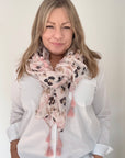 Blush Pink Animal Print Tassel Scarf