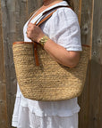Straw & Tan Handled Basket Bag