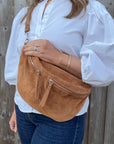 Dark Tan Suede Large Crossbody Bum Bag