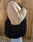 Black Quilted Fabric Croissant Crossbody Bag