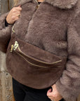Dark Brown Suede Large Deep Crossbody Bum Bag