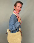 Cream & Tan Raffia Crossbody Bag with Tassel Detail