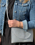Silver Straw Woven Clutch Bag