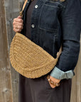Beige & Gold Raffia Crossbody Bag