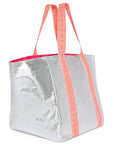 Silver Beach Bag/ Holdall with Neon Handles