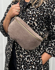 Suede Large Dark Taupe Crossbody/ Waist Bag