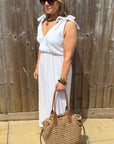 White Bow Shoulder Maxi Dress
