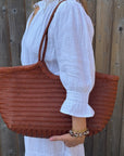 Tan Leather Weave Tote Bag