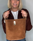Dark Tan Suede Bucket Bag